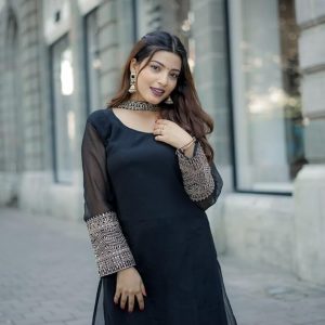 EthnicJunction Women's Georgette Sequine Lace Work Kurta Palazzo and Dupatta Set | Wedding Suit | Outfit | Heavy | Ethnic Set